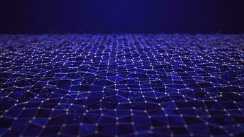 Futuristic glowing wave. The concept of big data. Network connection. Cybernetics. Abstract dark background of blue lines and triangles connected by white dots. 3d rendering. photo