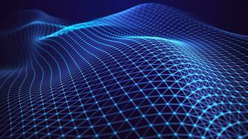 Futuristic blue wave of dots and lines. The concept of big data. Network connection. Cybernetics and technology. Abstract blue background. 3d rendering. photo