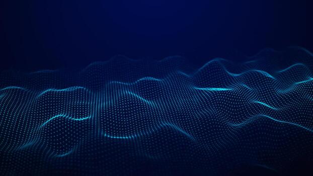 Futuristic glowing wave. The concept of big data. Network connection. Cybernetics. Abstract dark background of blue dots forming a wave. 3d rendering. photo