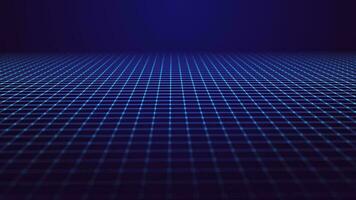 Perspective blue grid on a dark background. Futuristic illustration of a network connection. Big data. Background in the style of the 80s. 3d rendering. photo