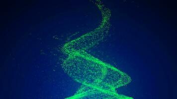 un remolino de verde motas ilustración de un torbellino en un azul antecedentes. el efecto de levitación. dinámica, explosivo ola. grande datos. 3d representación foto