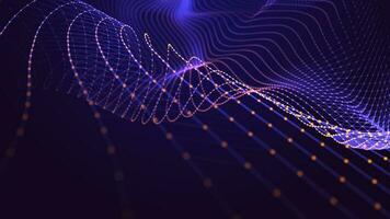Futuristic glowing wave. The concept of big data. Network connection. Cybernetics. Abstract dark background of blue lines with orange dots. 3d rendering. photo