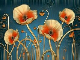 Red poppies in art deco style photo