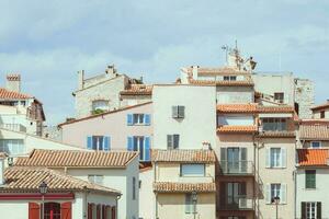 Vintage houses in Antibes town in France photo