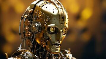 Shining steampunk robot portrait in cinematic style photo