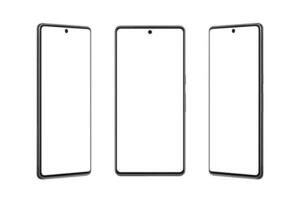 Isolated smartphone presented from the left, right and front side, emphasizing its slim profile and curved edges. Isolated screen for e-commerce platforms, app developers, and advertisers showcase photo