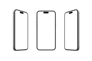 Modern smartphone showcasing in front and sides view. Isolated phones and display for presenting apps, websites, and digital products. Camera is built into the display, round edges photo