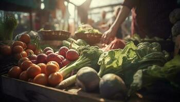 orgánico granjero cosecha Fresco vegetales para sano comiendo clientes al aire libre generado por ai foto