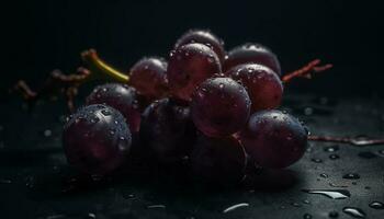 jugoso uva racimo, maduro y fresco, mojado con Rocío gotas generado por ai foto