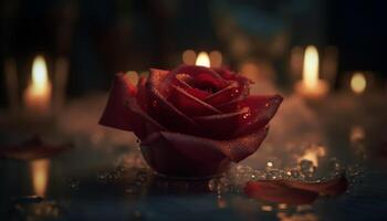 Romantic candlelight illuminates single flower symbolizing love and beauty generated by AI photo