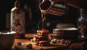 Homemade chocolate cookies on rustic table, perfect winter indulgence generated by AI photo