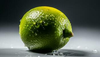 Juicy citrus slice reflects vibrant green nature in refreshing drink generated by AI photo