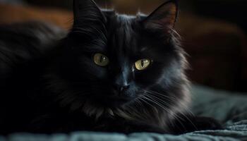 Fluffy kitten staring, close up portrait of beauty generated by AI photo