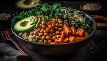 Fresh vegetarian salad with avocado and quinoa generated by AI photo