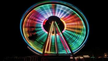 Spinning wheel igniting joy in vibrant nightlife generated by AI photo