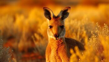 Fluffy wallaby looking at camera in meadow generated by AI photo