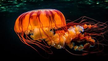 Glowing tentacles of stinging nettle illuminate underwater beauty generated by AI photo