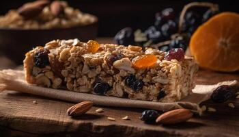 Crunchy granola with fresh fruit and nuts generated by AI photo