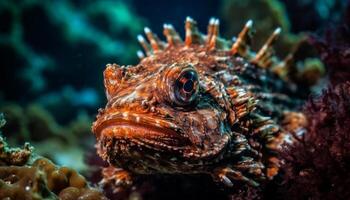 Multi colored scorpionfish in underwater coral reef generated by AI photo