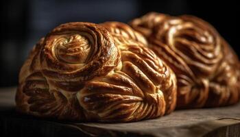 Freshly baked homemade French croissant, sweet and fluffy generated by AI photo