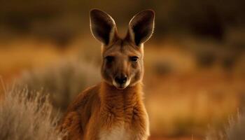 mullido Wallaby oído en cerca arriba a puesta de sol generado por ai foto