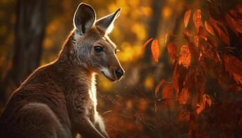 Fluffy marsupial looks at camera in meadow generated by AI photo