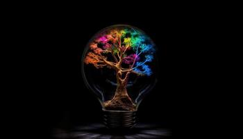 Glowing electric lamp illuminates nature bright ideas generated by AI photo