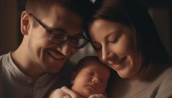 familia amar, sonriente felicidad, linda bebé alegría generado por ai foto