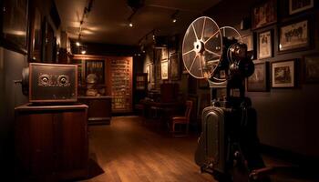 Luxury chair in old fashioned room with modern technology generated by AI photo