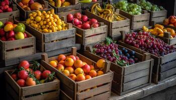 abundancia de jugoso, maduro Fruta en grande cesta generado por ai foto