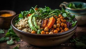 Fresh salad bowl with organic vegetables and quinoa generated by AI photo