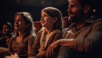 Family bonding, smiling together in comfortable home generated by AI photo