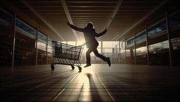 One person jumping with joy, shopping success generated by AI photo