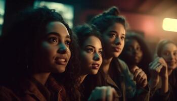 Young adults enjoying nightlife at a nightclub generated by AI photo