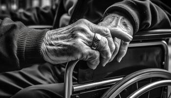 Senior adult driving car, holding wheel tightly generated by AI photo