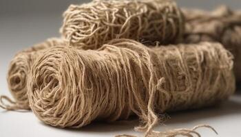 Twisted fiber spool creates homemade wool craft generated by AI photo