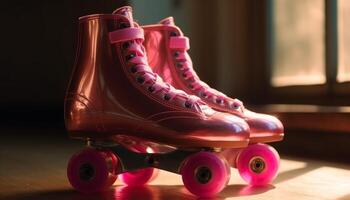 Old fashioned roller skate, shoelace fastener, fun activity generated by AI photo