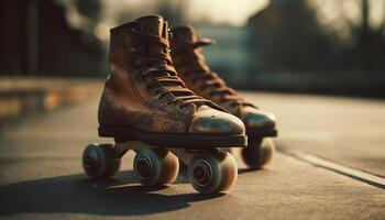 Old fashioned roller skate brings fun to city life generated by AI photo