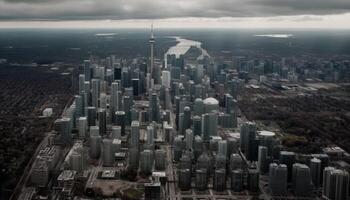 Modern city skyline, high up above development generated by AI photo