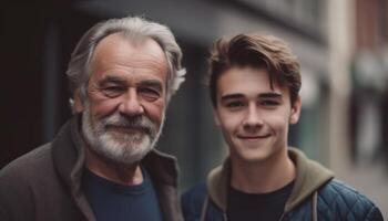 Tres generaciones de hombres disfrutando despreocupado divertido generado por ai foto