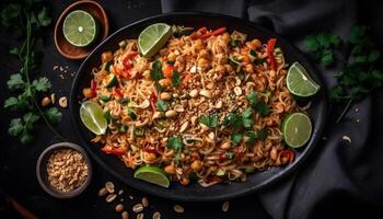 Healthy seafood meal with fresh cilantro and lime generated by AI photo