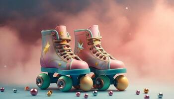 Roller skating fun outdoors with colorful shoes generated by AI photo