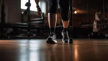 Muscular men practicing sports training indoors at gym generated by AI photo