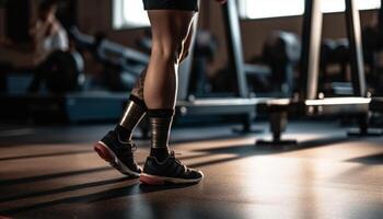 Muscular man working out with weights indoors generated by AI photo