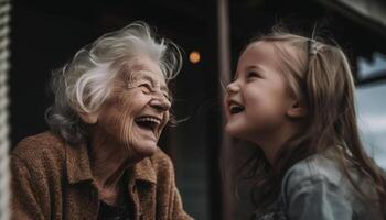 Three generations of women share love outdoors generated by AI photo