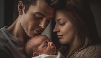 New life, new love, family embraces happiness generated by AI photo