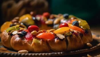 A la parrilla Fruta lámina, un gastrónomo indulgencia al aire libre generado por ai foto