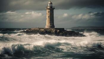 Faro advierte peligro, belleza en naturaleza rociar generado por ai foto