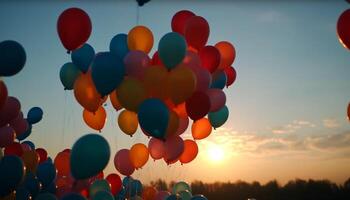 Vibrant hot air balloons flying in nature generated by AI photo