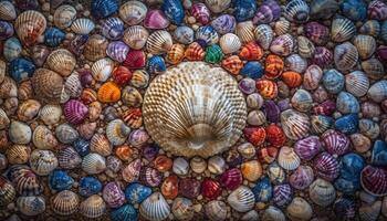 Colorful seashell collection, beauty in nature design generated by AI photo